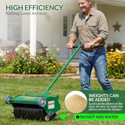 Rolling Lawn Aerator, Heavy Duty Push Spike Aeration Tool Up to 55 lbs, Manual Rotary Grass Aerator for Garden and Yard Use