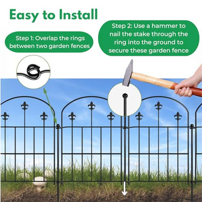Decorative Garden Fence Border 10 Pack 22in(H) x 28ft(L), Black Rustproof Metal Garden Fencing Animal Barrier for Dogs