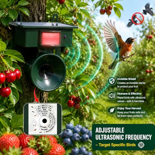 2026 Solar Ultrasonic Bird Repellent Devices Outdoor,Best Bird Deterrent for Pool,Pigeon Repellent for Balcony,Keep Crows Sparrows Starlings Out of Fruit Trees,Swimming Pool,Balcony,Patio,Roof