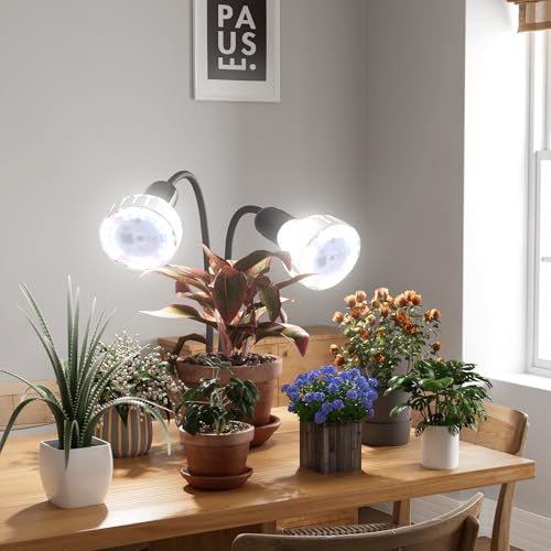 GooingTop Grow Light,24W (160Watts Equiv) 5000K White Full Spectrum LED Growing Lamp Clip on Desk for Indoor Plants,Bulbs Replaceable & Non-dimmable (Black, 160W) - size: 160W