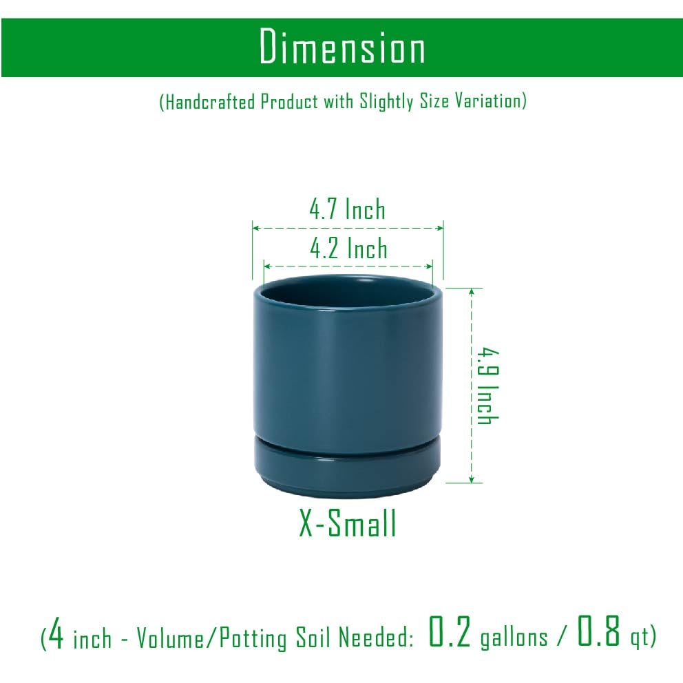 D'vine Dev 2-Pack Ceramic Pots with Saucers, Teal, 4.7 in, 94-V-B-9 - color: Teal, size: 4.7 Inch