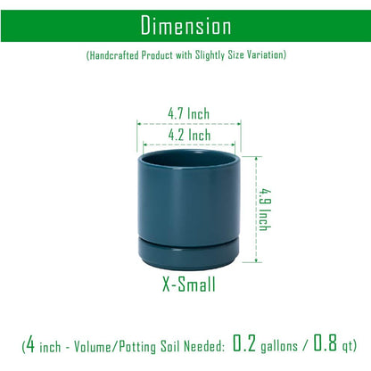 D'vine Dev 2-Pack Ceramic Pots with Saucers, Teal, 4.7 in, 94-V-B-9 - color: Teal, size: 4.7 Inch