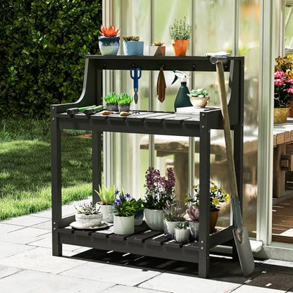 Domi 3-Tier Potting Benches for Outside, HDPE Outdoor Potting Table, Grey - color: Gray