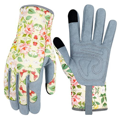 Leather Gardening Gloves for Women Thorn Proof Garden Gloves Touch Screen Working Gloves Gifts,M - color: Butterfly