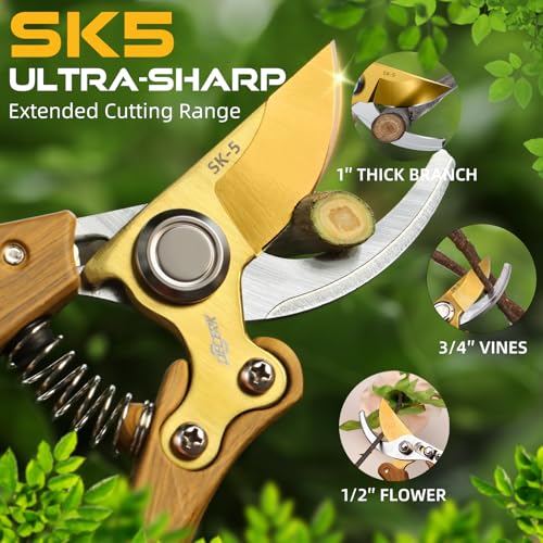 DECERK® 8.5" Premium Bypass Pruning Shears, Wood-Grain Garden Clippers - color: Woodgrain