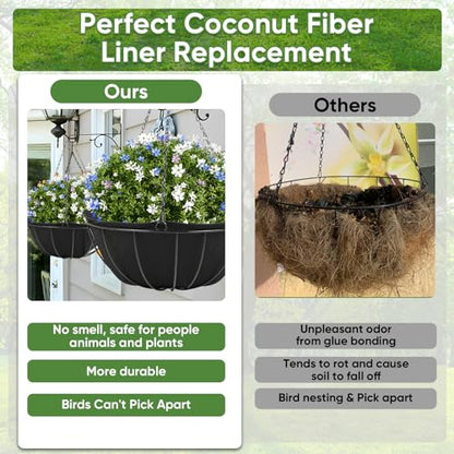 HKZ Hanging Planter Basket Liners - 2 Pack 14 Inch Round Fabric Liners for Hanging Baskets, Replacement Coco Fiber Liner, Durable Non-Woven Liners for Hanging Baskets Planters Flowers, Plants (Black) - size: 14 Inch - Black