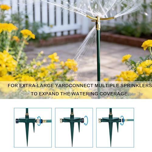 LIULO TOOL 2 Pack 3-Arm Garden Sprinkler, High-Rise Lawn Sprinkler with Adjustable Telescoping Rod and Spike Base, 360 Degree Rotation Irrigation Tool for Large Area Yard Lawn Garden