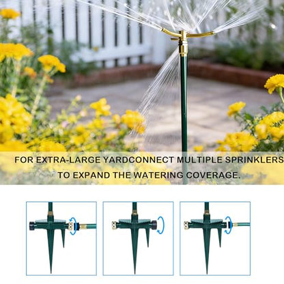 LIULO TOOL 2 Pack 3-Arm Garden Sprinkler, High-Rise Lawn Sprinkler with Adjustable Telescoping Rod and Spike Base, 360 Degree Rotation Irrigation Tool for Large Area Yard Lawn Garden