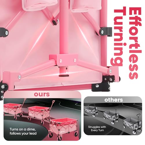 Sekey 220L Beach Wagon, 330 lb Capacity, Foldable, 8 in Wide Wheels - color: Pink