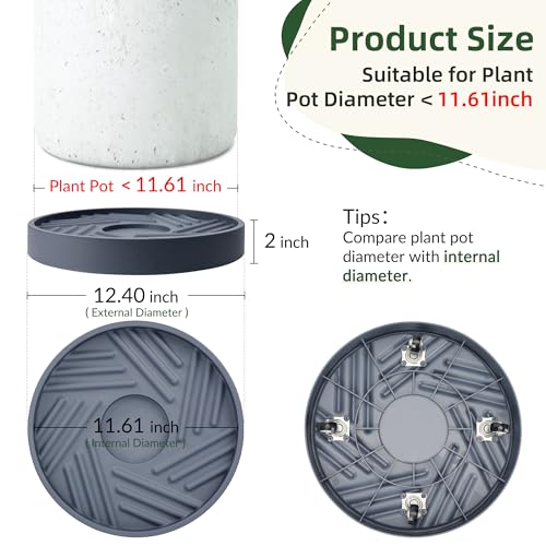 REDHUGO 2 Pcs Rolling Plant Caddy with Hidden Wheels, Gray, 12 inches - color: Grey, size: 12 inches