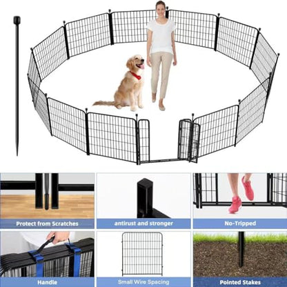 ADAVIN Tall Garden Fence 48 in(H) 12 Panels Total 26.6 FT(L), Heavy Duty Iron Metal Fence and Border, Flower Bed Fencing, outdoor Animal Barrier Fences, Dog Fences with gate for the Yard Camping,Black - size: 12panels-48in(H)×26.6ft(L)