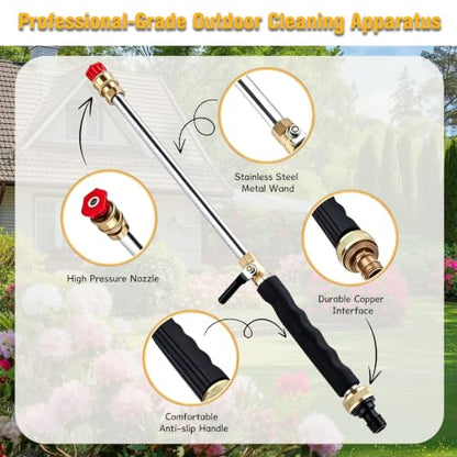 Garden Hose Nozzle High Pressure Washer, Jet Wand with 3 Nozzles (Linear/Columnar/Fan) for Car, Patio & Garden – Garden Hose Easy-Connect High Pressure Washer