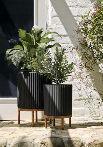 Veradek Demi Series Raised Duo Planters - Set of 2 Planters with Stands - color: Black/Brown, size: Bundle