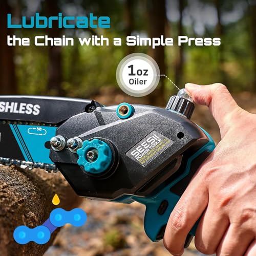 SEESII 8 Inch & 6 Inch Mini Chainsaw Cordless with 2 Batteries & Auto Oiler - color: Blue