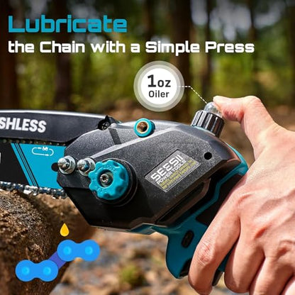 SEESII 8 Inch & 6 Inch Mini Chainsaw Cordless with 2 Batteries & Auto Oiler - color: Blue