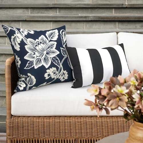 Outdoor 16x16 Inch Throw Pillow Covers Set of 2, Covers ONLY, All Weather Square Pillow Cases, Patio Cushion Pillow of Home Furniture Use, Elegant Vines Navy - color: Elegant Vines Navy, size: 16" x 16" (Pack of 2)