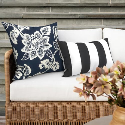 Outdoor 16x16 Inch Throw Pillow Covers Set of 2, Covers ONLY, All Weather Square Pillow Cases, Patio Cushion Pillow of Home Furniture Use, Elegant Vines Navy - color: Elegant Vines Navy, size: 16" x 16" (Pack of 2)