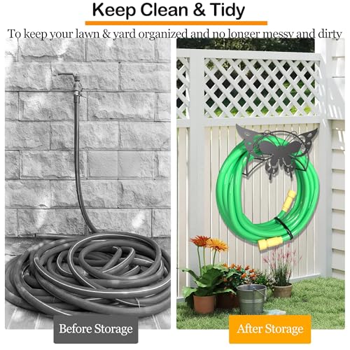 Garden Hose Holder Metal Wall Mount HeavyDuty 125'5/8"Butterfly Hose Hanger - color: Black Butterfly