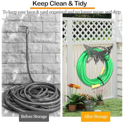 Garden Hose Holder Metal Wall Mount HeavyDuty 125'5/8"Butterfly Hose Hanger - color: Black Butterfly