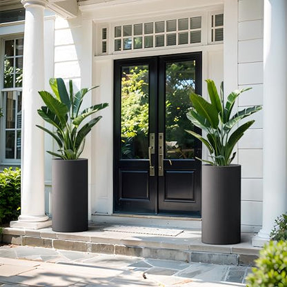Kante Large Round Column Black Concrete Planter 27.8" Tall, Outdoor - color: Black, size: 27.8“h