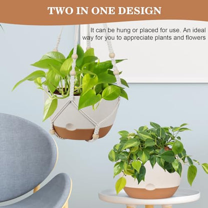 3 Pack Hanging Pot for Indoor Plants, 10inch Self-Watering Hanging Planter, Macrame Plant Hanger with Pot, Metal Chain, S & Ceiling Hooks, Removable Saucer and Drainage Holes for Garden Home - White - color: White
