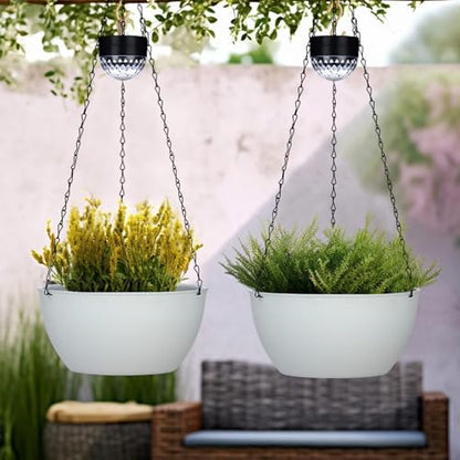 SUNNYPARK 2 Pack Solar Hanging Planters for Plants Outdoor - color: White