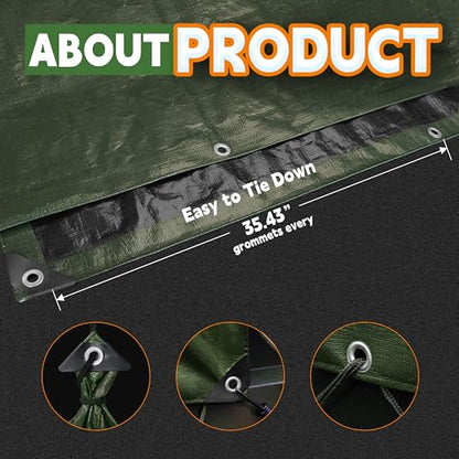 RAINDEWAY 5x7 Feet Tarp Waterproof,9Mil Green/Black Tarps Cover - color: Green/Black, size: 5x7 Feet-Finished size
