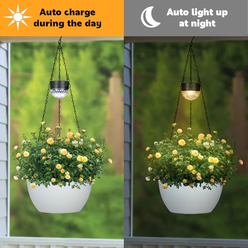 SUNNYPARK 2 Pack Solar Hanging Planters for Plants Outdoor - color: White