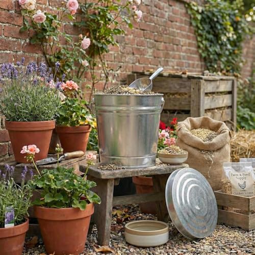 6 Gallon Outdoor Garbage Can, Galvanized Metal Trash Can with Locking Lid, Rust & Weather Resistant Storage Bin for Dog Poop, Pet Food, Charcoal