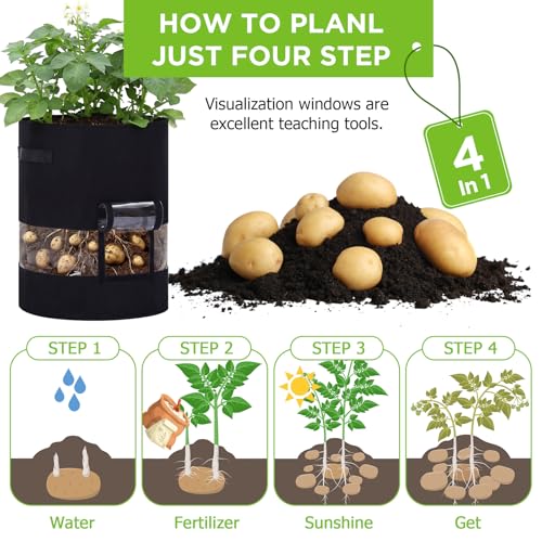 Baderke 2 Pack Grow Bags with Visible Harvest Window, 20 Gallon, Black