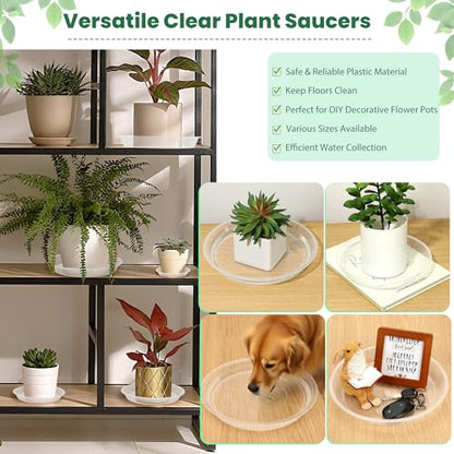 4 Pack 16 17 18 19 20 21 22 in Clear Plastic Plant Saucers for Indoors, Durable Plant Trays for Pots and Plant Water Catcher Tray with No Holes, Reusable Plastic Trays for Plants (17''-4Pack) - size: 17''-4Pack
