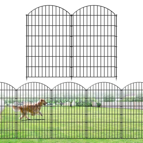 Metal Garden Fence 48 in x 20.3 ft, Tall Outdoor Dog Fence Panel for Yard - size: 48"Hx20.3ft (8 Panels)