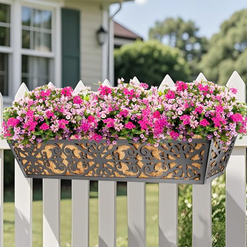 4 Pack 30 Inch Window Boxes Planters Railing Planter Box with Adjustable Brackets & Coco Liners Fabric Plant Grow Bags Deck Railing Planter Boxes Balcony Hanging Flower Box for Outdoor Plants - color: 4 Pack-black, size: 30 Inch