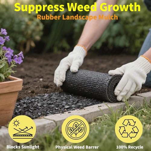 Rubber Mulch Mat 72"x24" Recycled Weed Barrier for Garden Paths