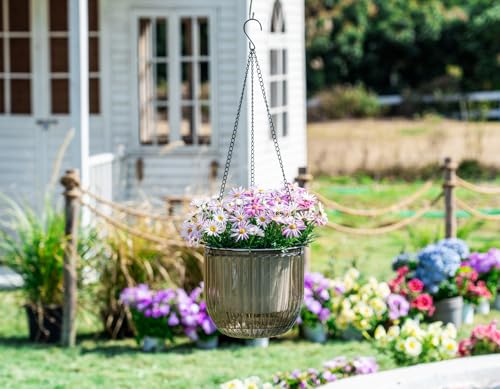 Melphoe 2 Pack Self Watering Hanging Planters Indoor Flower Pots, 8.3 Inch Outdoor Hanging Basket, Plant Hanger with 3Hooks Drainage Holes for Garden Home (Gray) - color: Gray, size: 8.3''+8.3''