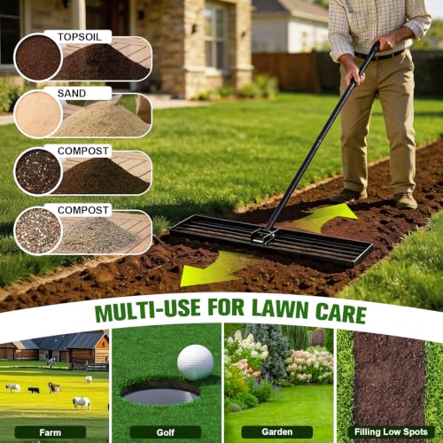 Lawn Leveling Rake,30x10-Inch Leveling Rake for Soil,74-in Handle