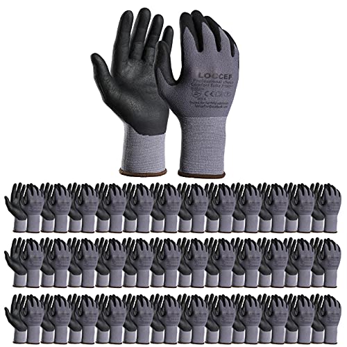 LOCCEF Safety Work Gloves MicroFoam Nitrile Coated-12 Pairs,Seamless Knit Nylon Gloves,Home Improvement,Micro-Foam Gloves - color: Grey-36 Pairs