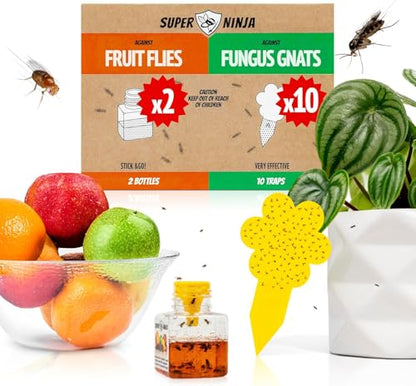 Super Ninja Fruit Fly & Fungus Gnat Traps for House Indoor (2 + 10) - size: 10+2 Pack
