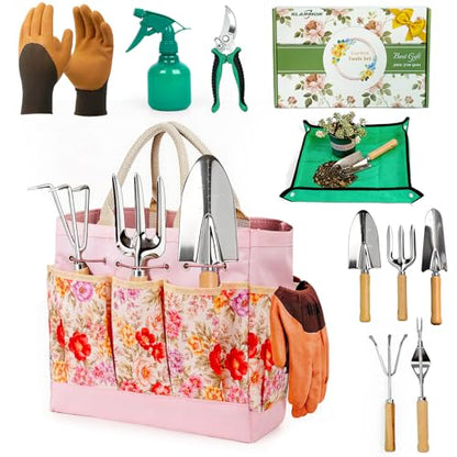 Garden Tool Set, 10 PCS Gardening Tools/Kit for Women,Gardener Gift - color: Pink
