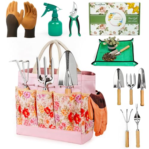 Garden Tool Set, 10 PCS Gardening Tools/Kit for Women,Gardener Gift - color: Pink
