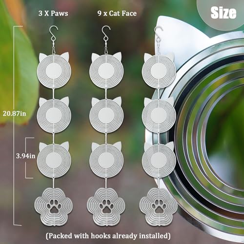 12Pcs Bird Scare Discs Set Reflective 3D Stainless Steel Wind Spinner Outdoor Garden Hanging Decor, Bird Devices Deterrent Reflectors to Scare Birds Away from Yard Patio (Cat and Paw) - color: Cat and Paw