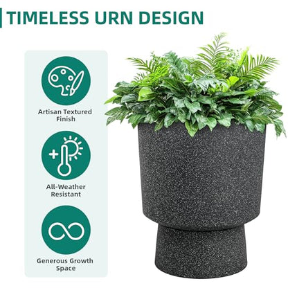 Autodaya 16.8" Urn-Style Planters Set of 2, Black Terrazzo Pedestal - color: 16.8"h-black Terrazzo