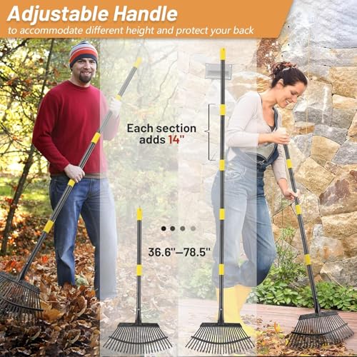 Garden Leaf Rake, 8.5" Head, 36-74 " Adjustable Handle, Sturdy Steel Tines - color: matte black, size: 11tine