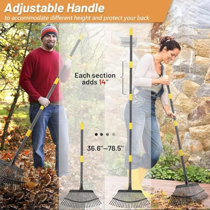 Garden Leaf Rake, 8.5" Head, 36-74 " Adjustable Handle, Sturdy Steel Tines - color: matte black, size: 11tine