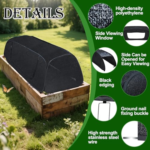 Pop Up Sun Shade for Raised Garden Bed, 47"X21"X18" Foldable Plant Shade Tent Garden Shade Tunnel 80% UV Resistant Sunblock Shades Cover Crop Cage with Bag and Stake for Outdoor Plants Heat Protection