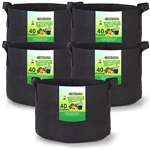 247Garden 5-Pack 40-Gallon Aeration Fabric Pot/Plant Grow Bag w/Handles (260 GSM, Black, 17H x 26.5D) - color: Black, size: 40 Gallon