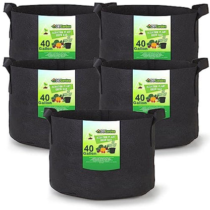 247Garden 5-Pack 40-Gallon Aeration Fabric Pot/Plant Grow Bag w/Handles (260 GSM, Black, 17H x 26.5D) - color: Black, size: 40 Gallon