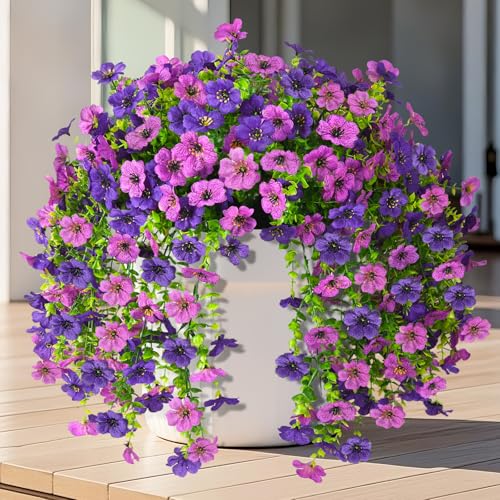INQCMY 2 Pcs Artificial Fake Hanging Flowers for Outdoors UV Resistant - color: Purple1