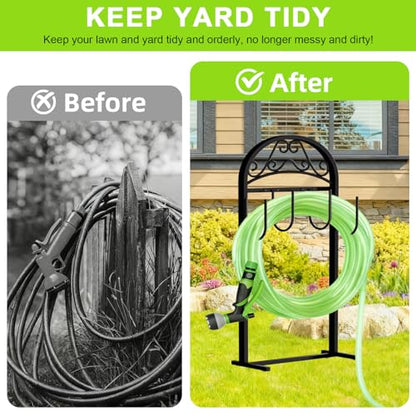 Garden Hose Holder, Hose Holder Stand Rustproof Freestanding Heavy-Duty with Sturdy Metal Hose Stand and Hanger, Hoses Storage Holds 100Ft Hose Reel for Outside Yard - size: 1 PCS