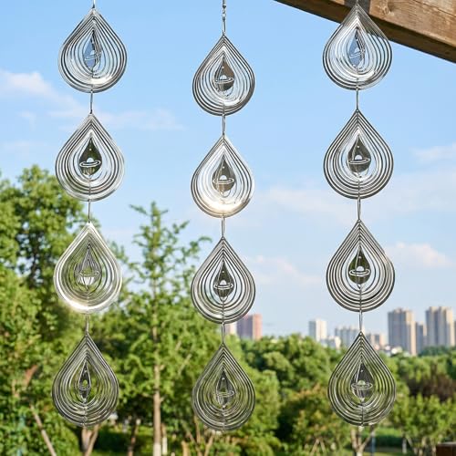 3Pcs Water Droplets Bird Scare Discs Set-Highly Reflective Double-Sided Bird Reflectors, Wind Spinners Outdoor Garden Decor, Birds Devices Deterrent to Scare Birds Away from Yard Patio Farm